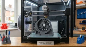 High-precision engineering component printed in ABS using an enclosed FDM 3D printer.