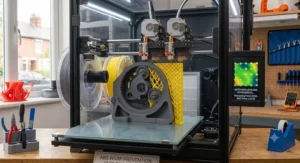 Dual extruder assembly printing complex ABS models inside a fully enclosed FDM printer.