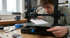 Using a piece of paper to level the print bed on an entry-level FDM 3D printer