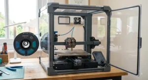Protective enclosure fitted on a mid-range FDM 3D printer to maintain temperature stability
