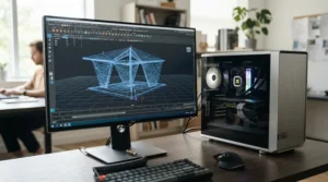 Using slicer software on a laptop next to a 3D printer for beginners