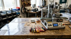 Replacement FEP film and spare tools laid out beside an economical resin 3D printer