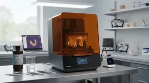 A high-precision DLP resin 3D printer producing an accurate dental arch model.