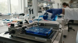 Liquid photopolymer being poured carefully into the vat of an MSLA resin 3D printer