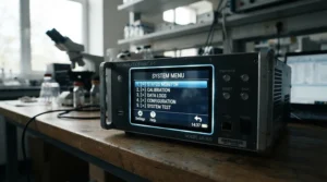 A close-up of the digital touch screen on a modern resin 3D printer for beginners.