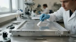 Inspecting cured residue in the bottom film of a resin 3D printer vat